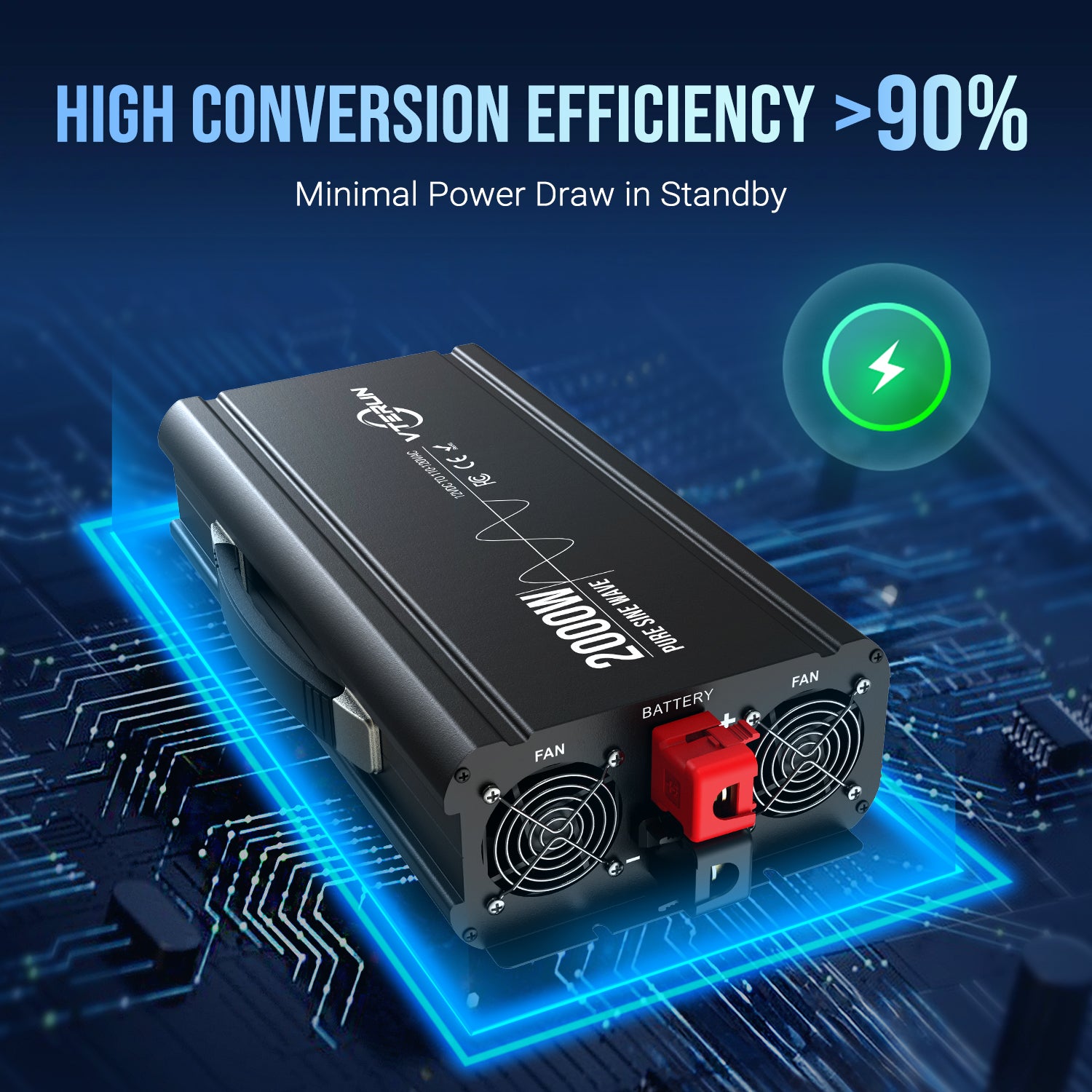 Vterun Pure Sine Wave Inverter 12V DC to 110-120V AC Power Converter